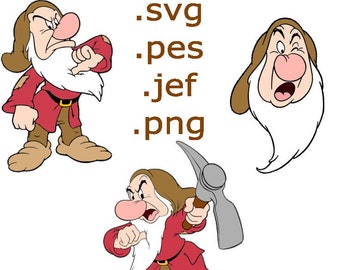 7 dwarfs grumpy - seven dwarfs - grumpy - 5 pics x 3 sizes .JEF .PES .SVG embroidery