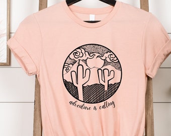 Desert Shirt, Cactus Plants, Cactus T-Shirt, Adventure is Calling Shirt, Arizona Shirt, Cactus Scene Tee, Women's Shirt, Graphic Tshirt