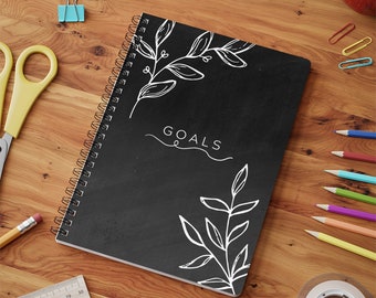 Goals, Self-Care Journal, Blank Page Journal, Journal Notebook, Writing Journal, Mindfulness Notebook, Lined Spiral Journal