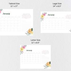 Printable 2023 Monthly Calendar, Scripture, Inspirational, Landscape Orientation, Includes Sizes Letter, Legal and Tabloid, Floral Design image 9