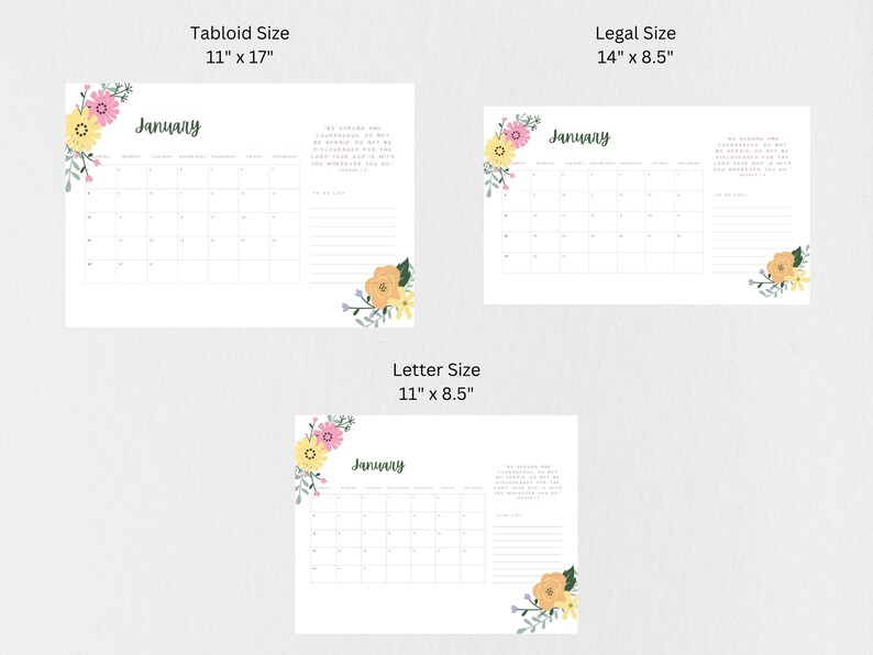 Printable 2023 Monthly Calendar, Scripture, Inspirational, Landscape Orientation, Includes Sizes Letter, Legal and Tabloid, Floral Design image 9