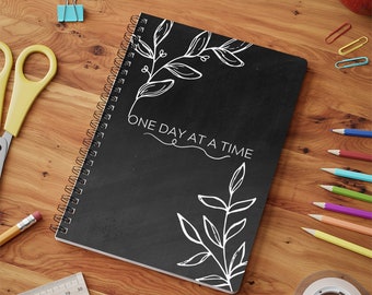 One Day at a Time, Self-Care Journal, Blank Page Journal, Journal Notebook, Writing Journal, Mindfulness Notebook, Lined Spiral Journal