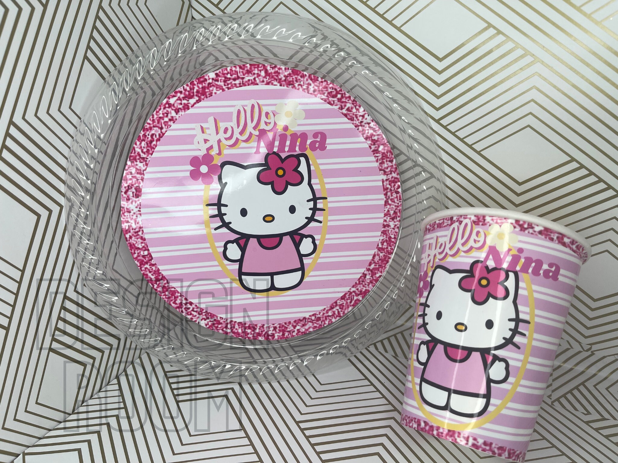 Hello Kitty Custom Party Plates Clear Plastic Plates and Heavy Duty Cups