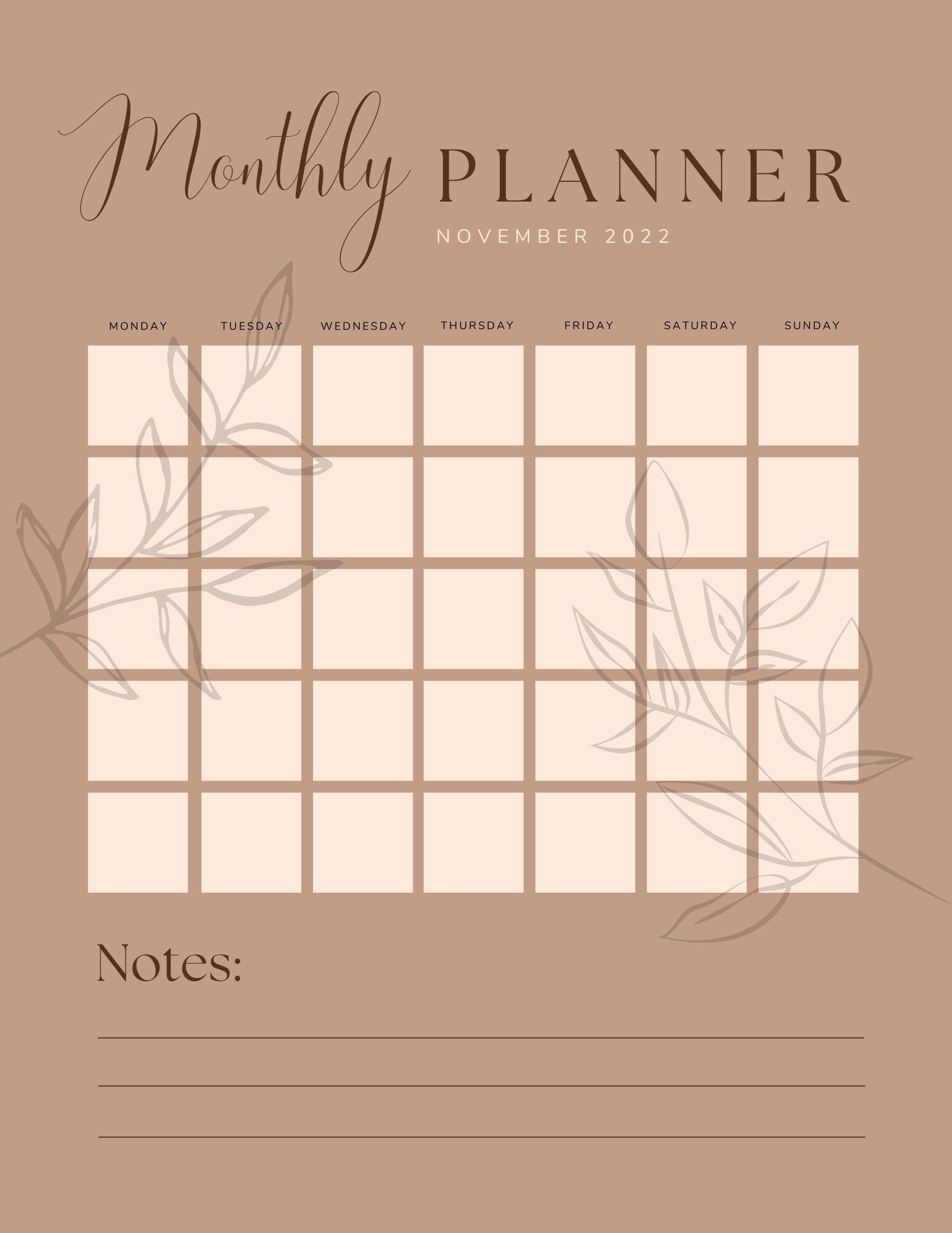 November 2022 Calendar Fall Aesthetic Etsy