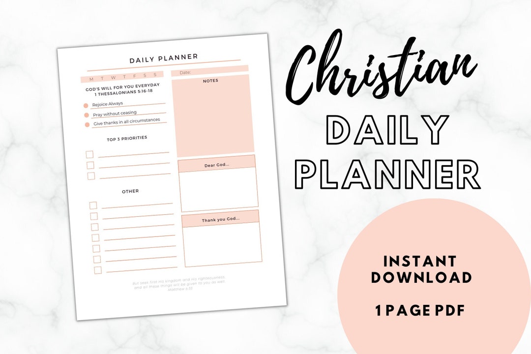 Christian Daily Planner, Printable Faith Planner, to Do List, Daily