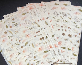 Papel de mezcla de lino y algodón ecológico de 35 g/m² con estampado floral. Papel de lino y algodón ecológico con estampado personalizado, hojas A4