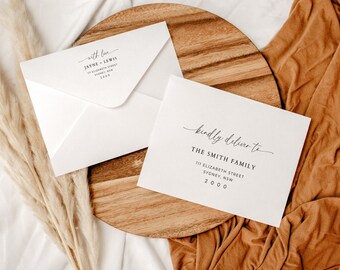 Kindly Deliver To Wedding Envelope Address Printing, Minimal Printable Wedding Invitation Address Template, Editable in , Modern,