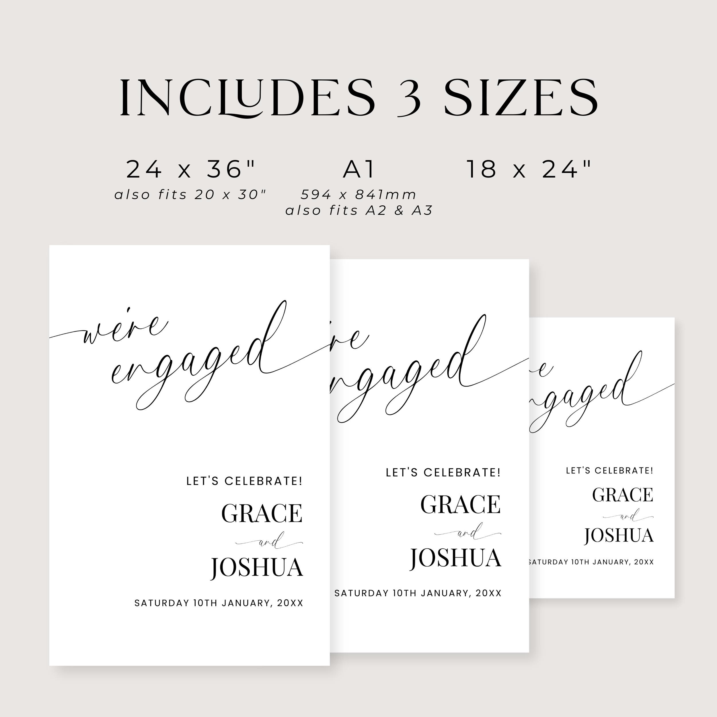Engaged Word Script Engagement Party Welcome Sign Template, Elegant Script We’re Engaged ...