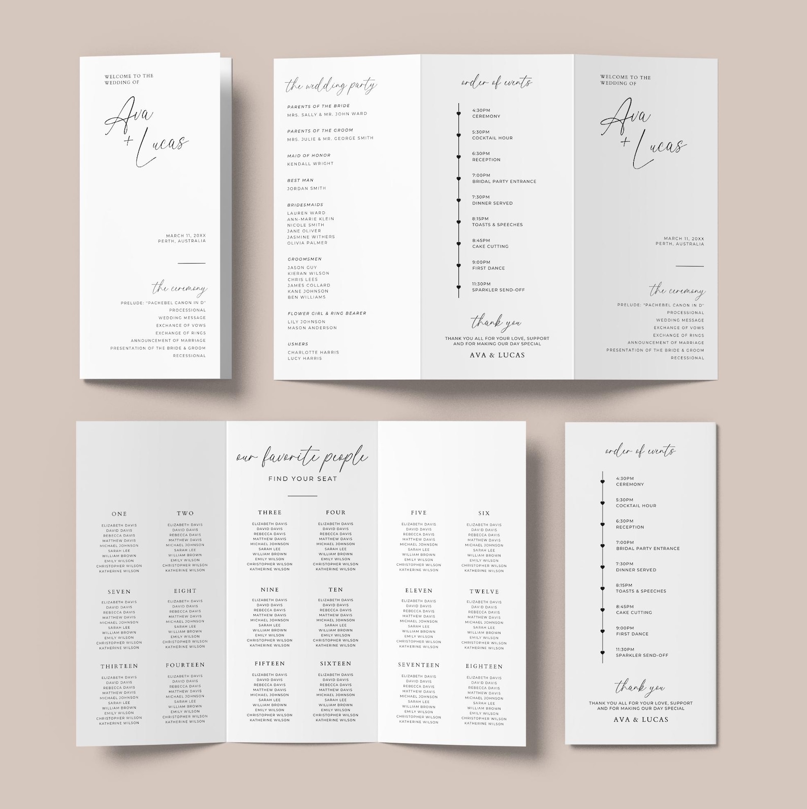 Event Program Box Trifold Wedding Program Template, Modern Folded Wedding Order of Events ...