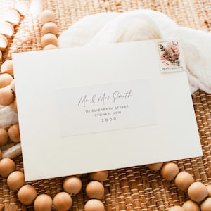 Etiqueta de dirección imprimible para sobres, tamaño carta (A4), etiqueta moderna editable para invitados de boda, admite 10, 14 y 30 hojas por página.