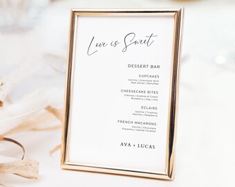Dessert Menu Sign Template, Minimalistic Love Is Sweet Dessert Bar Signage, Sweet Treats Table Sign for Wedding Reception or Engagement