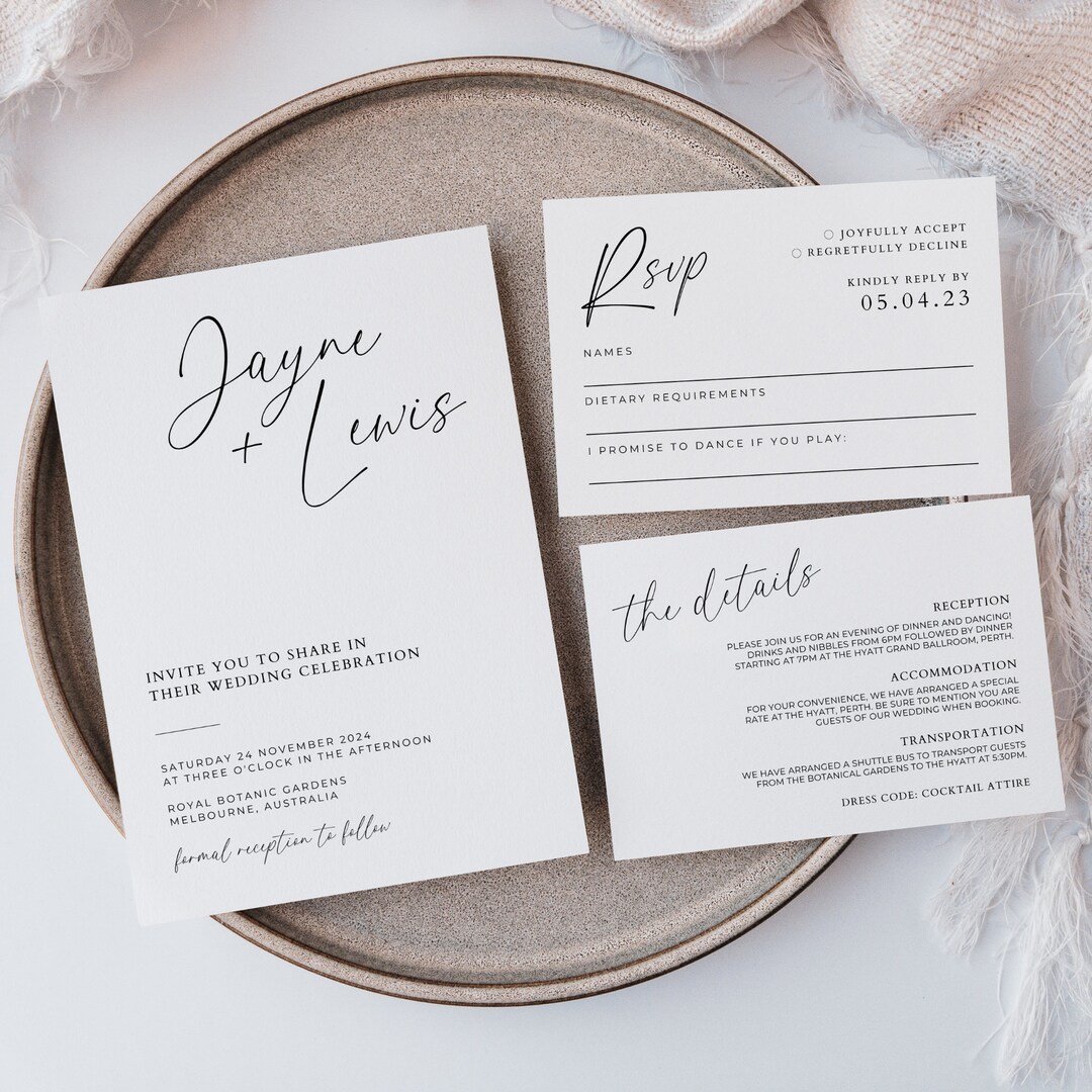 Wedding Invitation Kits With RSVP Cards Minimal Invite Set With Insert Wedding Invitation Kits With RSVP Cards Minimal Invite Set With Insert