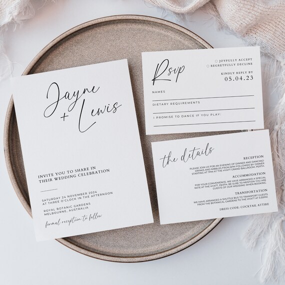 Wedding Invitation Kits With RSVP Cards Minimal Invite Set With