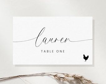 Name Place Card with Meal Selection Icons, Elegant Minimalist Flat or Folded Table Placecard Template with Food Choice for Wedding Reception