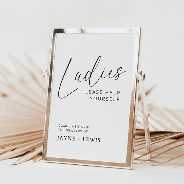 Ladies Wedding Bathroom Basket Sign, Minimalist Wedding Reception, Editable Template, Printable Modern Sign, Instant Download,