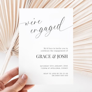 Engagement Party Invitation Template, Elegant Script We’re Engaged Invite, Modern Minimalist Customizable Printable Engagement Announcement