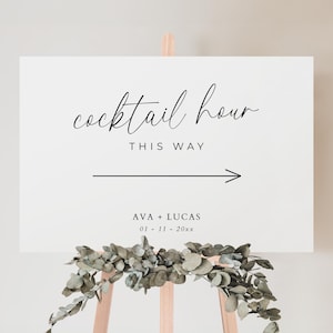 Cocktail Hour This Way Sign Template, Minimalist Wedding Directional Signage, Editable Printable Large Wedding This Way Arrow Direction Sign
