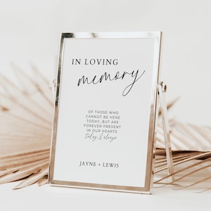 In Loving Memory Wedding Sign, Forever In Our Hearts, Editable Template, Printable Modern Memorial Sign, Instant Download,