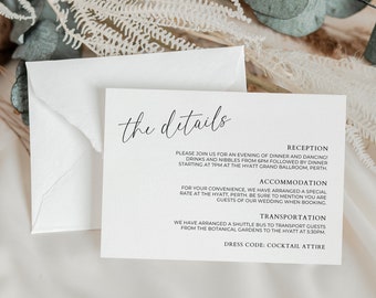 Wedding Details Card Insert, Printable Wedding Invitation Enclosure Portrait, Editable Template, Instant Download, Minimalistic