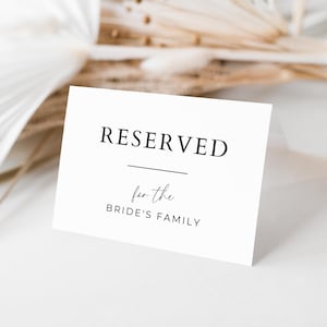 Reserviert Sitzschild für Hochzeit, minimalistische gefaltete reservierte Zeltkarte, moderne Tisch- oder Stuhlreservierung Beschilderung, reserviert für Familienkarten
