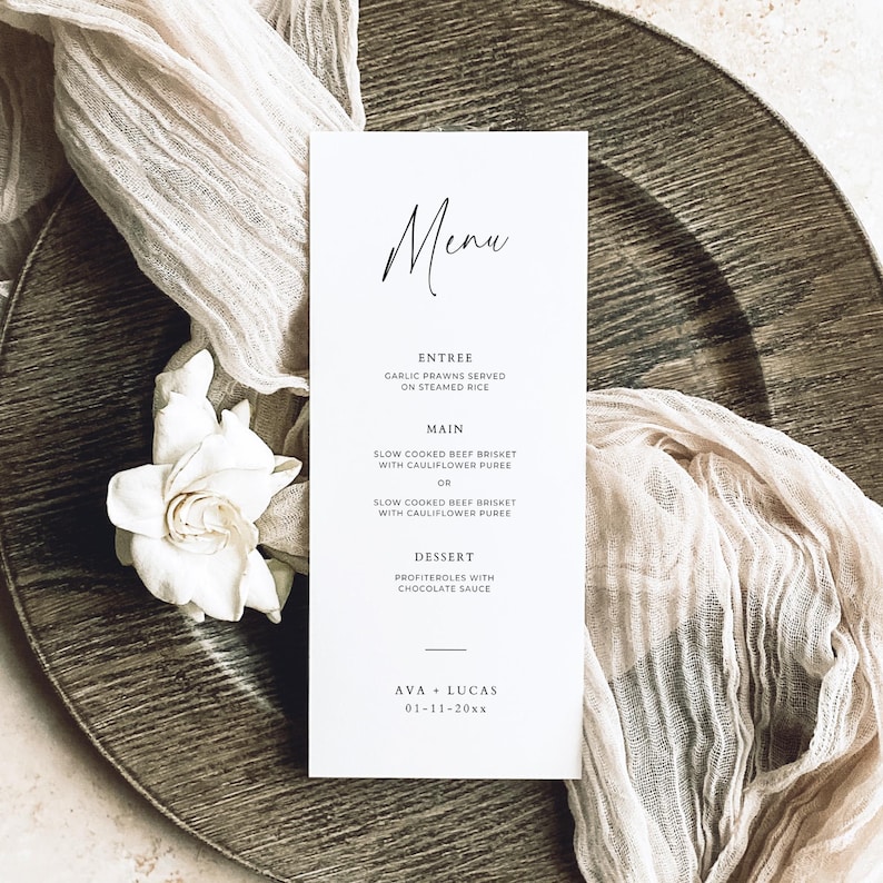 Modern Menu Card Template, Simple Minimalist Three Course Dinner Menu ...
