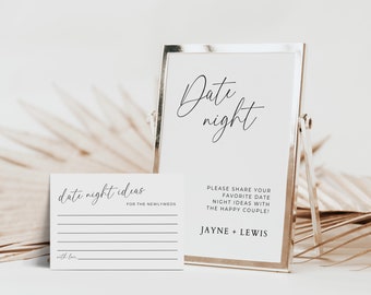 Date Night Cards And Sign For Wedding, Date Night Jar Wedding Reception Idea, Editable Template, Digital Download, Minimalist