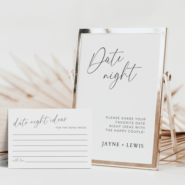 Date Night Cards And Sign For Wedding, Date Night Jar Wedding Reception Idea, Editable Template, Digital Download, Minimalist