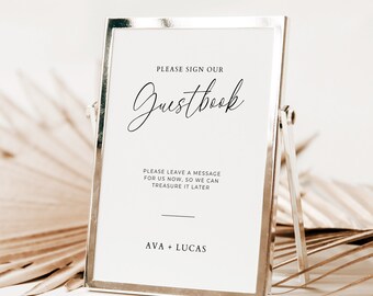 Guestbook Sign Wedding, Please Sign Our Guestbook Template, Guest Book Reception,Editable Template, Instant Download, Minimalist