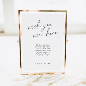 Plantilla para letrero conmemorativo "Ojalá estuvieras aquí", letrero de recuerdo de boda, decoración de boda personalizable e imprimible
