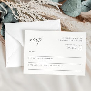 Modèle de carte de clôture de mariage RSVP, cartes de réponse d'invitation minimalistes modernes, personnalisable imprimable veuillez répondre par l'insertion