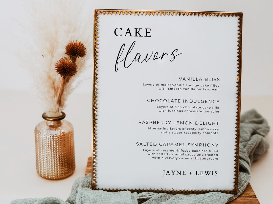Cake Menu Template Wedding Cake Flavours Cake Flavors Sign Etsy