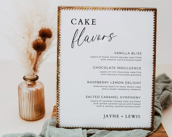 Cake Menu Template, Wedding Cake Flavours, Cake Flavors Sign, Reception Signage, Editable Template, Digital Download, Minimalist