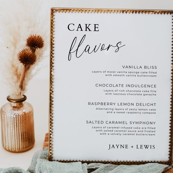 Cake Menu Template, Wedding Cake Flavours, Cake Flavors Sign, Reception Signage, Editable Template, Digital Download, Minimalist