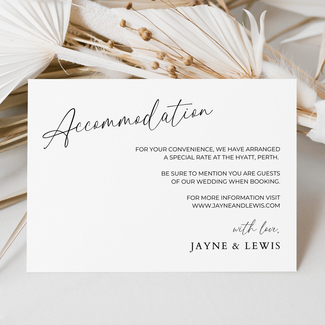 Wedding Accommodation Card, Where to Stay Hotel Card, Printable Invite ...