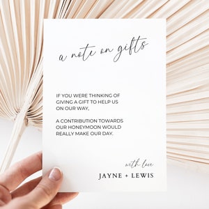 A Note On Gifts Card, Printable Wedding Invitation Insert, Editable Canva Template, Instant Download, Money Poem Ideas, Minimalistic