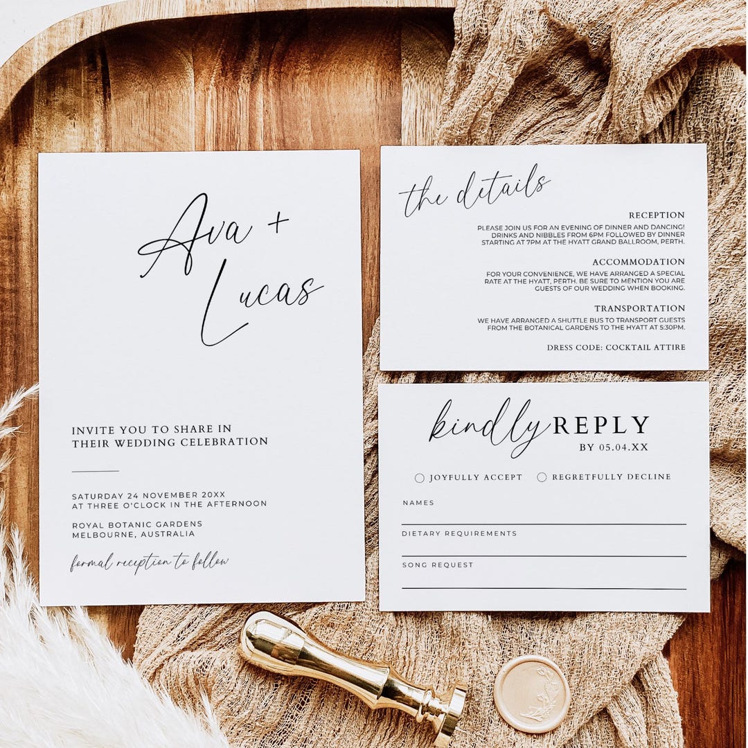 Invitation Suite With RSVP and Details Card, Minimalist Wedding QR Code ...