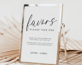 Wedding Favor Sign Template, Minimalist Wedding Reception, Take A Favor, Editable in , Printable Modern Sign, Instant Download,