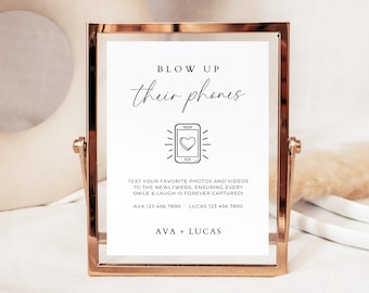 Blow Up Their Phone Sign, Minimalist Wedding Photo Sharing Signage, Customizable DIY Wedding Decor, Editable & Printable Digital Template