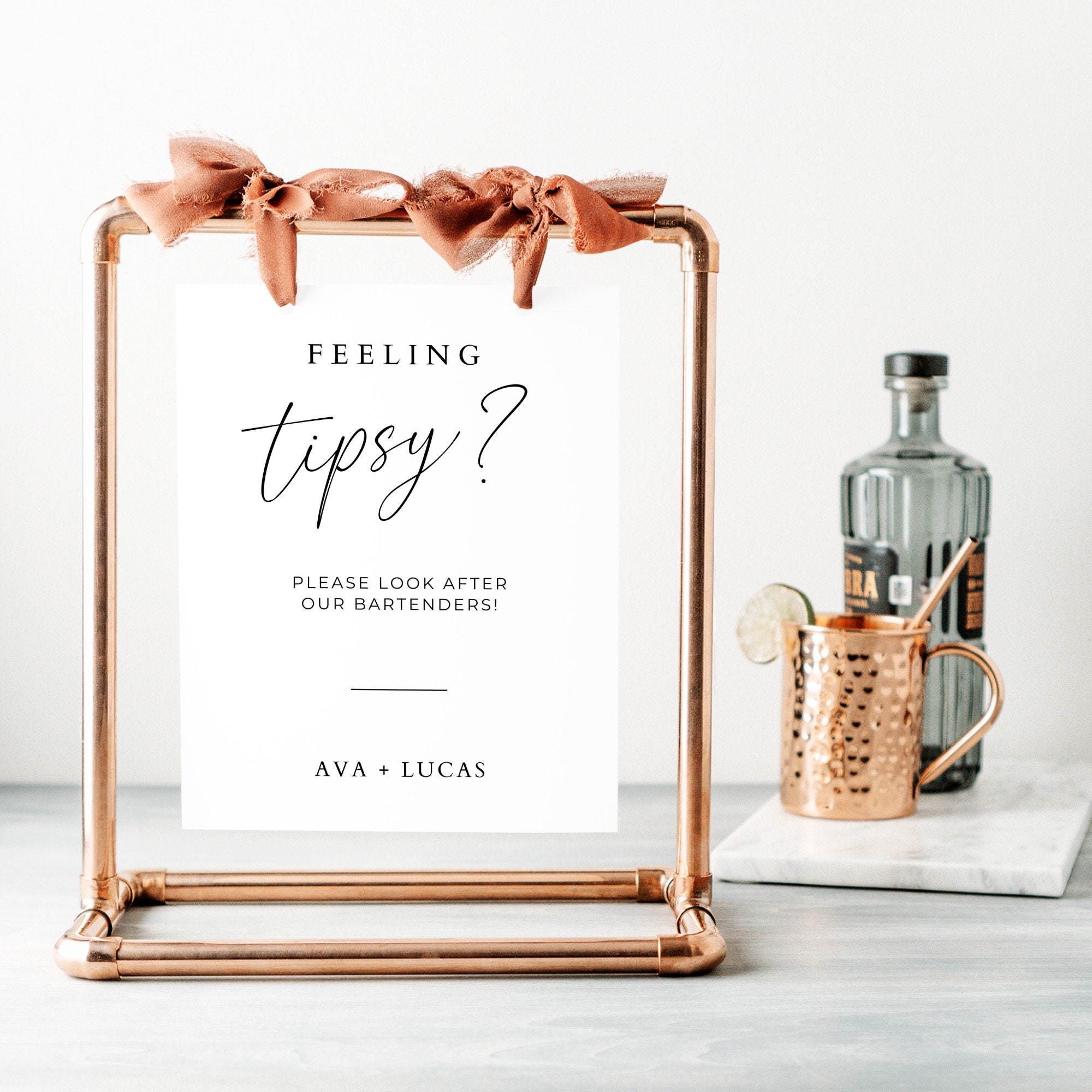 Bartender Tip Sign Template, Minimalist Feeling Tipsy Tip Jar, Editable ...