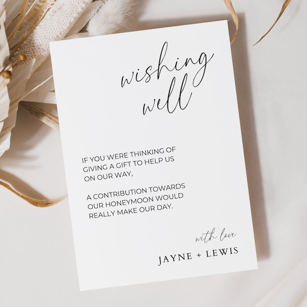 Wishing Well Card, Printable Wedding Invitation Insert, Editable Template, Instant Download, Money Gift Poem Ideas, Minimalistic