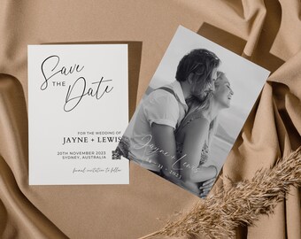 Save The Date Cards with Qr Code & Photo, Wedding Invitation, Editable Template, Digital Download, Modern Minimalist DIY Invite