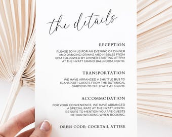 Details Card Template for Wedding Invitation Enclosure, Modern Minimalist Customizable Information Card, Simple Invite Info Insert Page