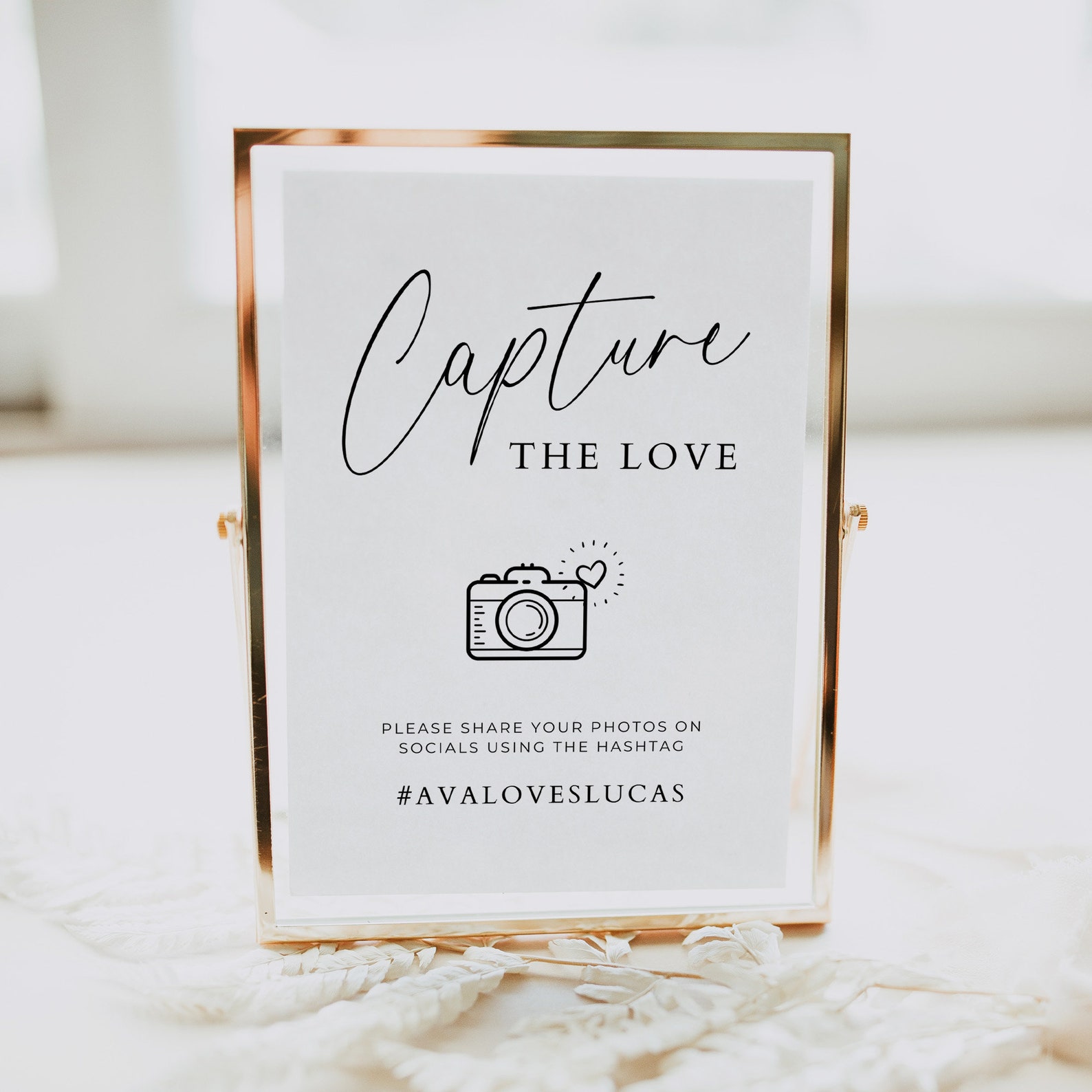 Customizable Hashtag Sign Capture the Love Hashtag Sign Template, Modern Customizable Wedding ...