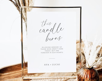 This Candle Burns In Loving Memory Sign, Editable Template, Printable Wedding Reception Memorial Sign, Instant Download,