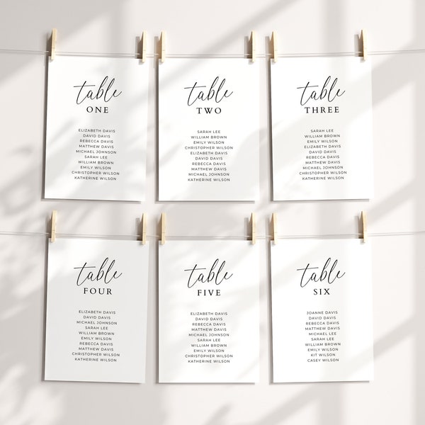 Seating Chart Table Number Card, Modern Wedding Seating Chart Cards, Seating Chart Cards Template, Editable in , Minimalistic,