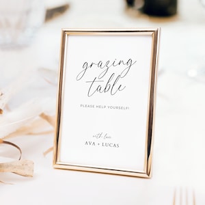 Grazing Table Food Sign Template for Wedding Reception, Rehearsal Dinner or Engagement Party, Modern Minimal Printable Charcuterie Signage