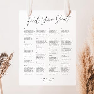 Alfabetische volgorde bordsjabloon zitplaatsen, grote minimale bruiloftsreceptie Vind je stoelplan, modern repetitiediner A-Z tafelbord