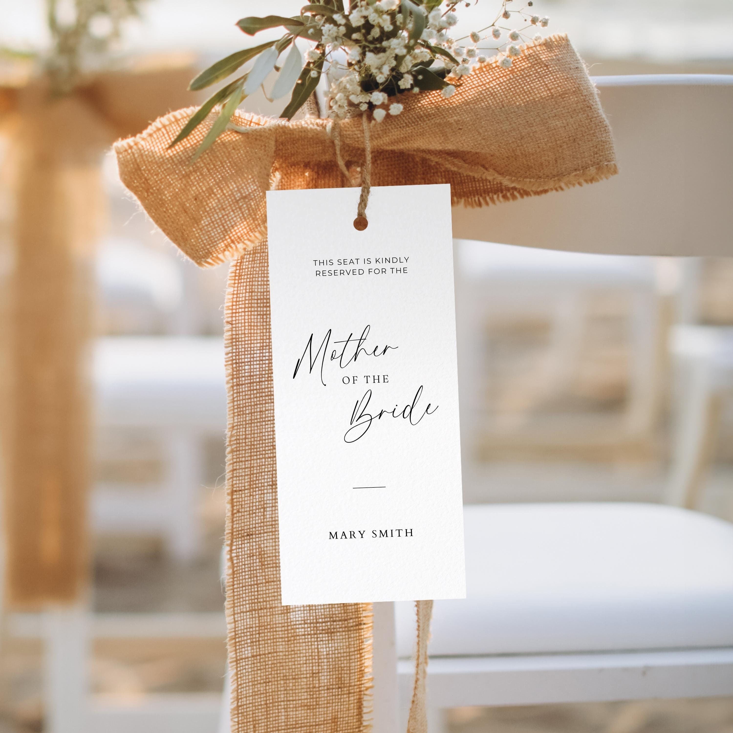 Reserved Seating Tag Template, Modern Minimalist Wedding Ceremony Seat ...
