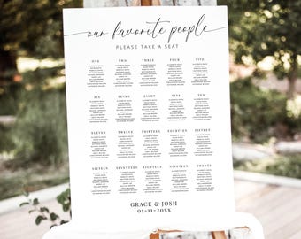 Our Favorite People Wedding Reception Large Seating Chart Sign Template, Elegant Minimal Seating Board 20 Table Numbers for Rehearsal Dinner