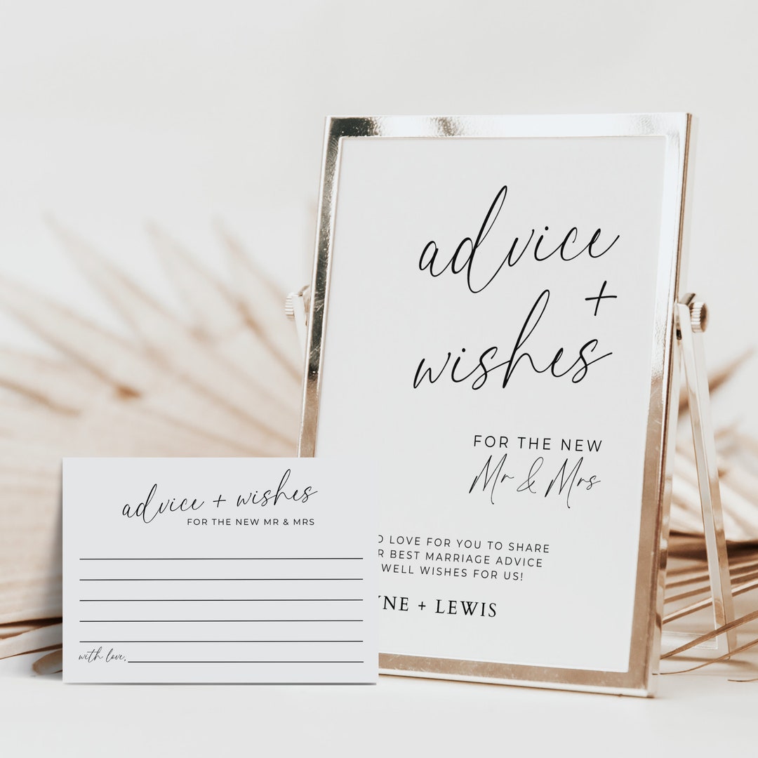 Advice and Wishes Sign & Cards, Wedding Advice Card Printable Editable
